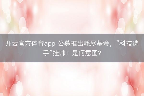 开云官方体育app 公募推出耗尽基金，“科技选手”挂帅！是何意图？